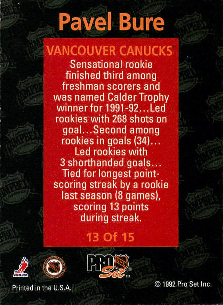 1992-93 Pro Set - Pavel Bure - Team Leaders #13