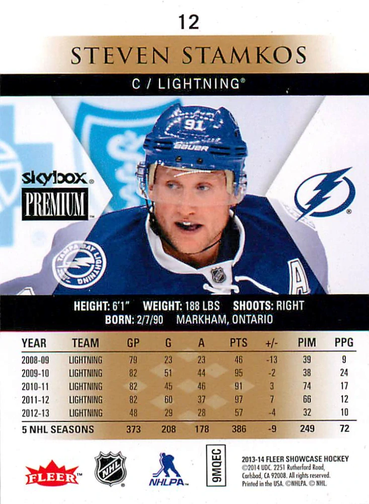 2013-14 Fleer Showcase - Steven Stamkos - Skybox Premium #12