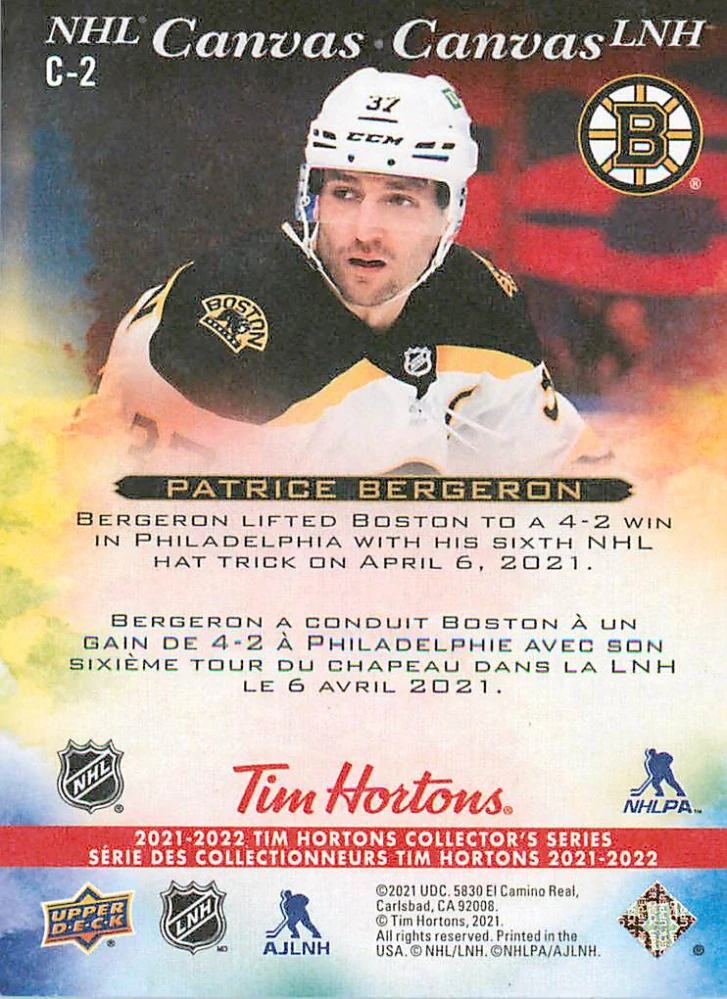 2021-22 UD Tim Hortons Collector's Series - Patrice Bergeron - NHL Canvas #C-2