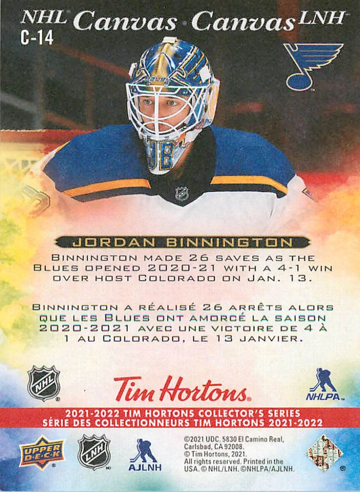 2021-22 UD Tim Hortons Collector's Series - Jordan Binnington - NHL Canvas #C-14