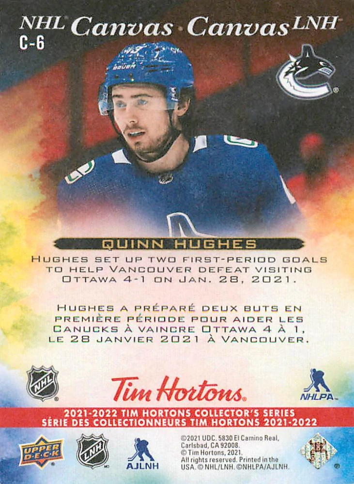 2021-22 UD Tim Hortons Collector's Series - Quinn Hughes - NHL Canvas #C-6