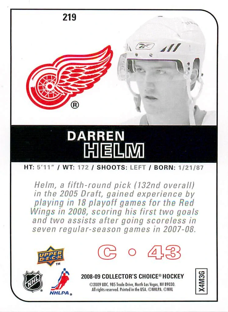 2008-09 UD Collector's Choice - Darren Helm - Choice Rookies #219