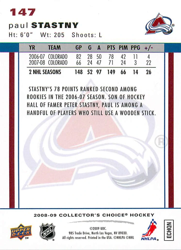 2008-09 UD Collector's Choice - Paul Stastny - Choice Reserve Silver #147