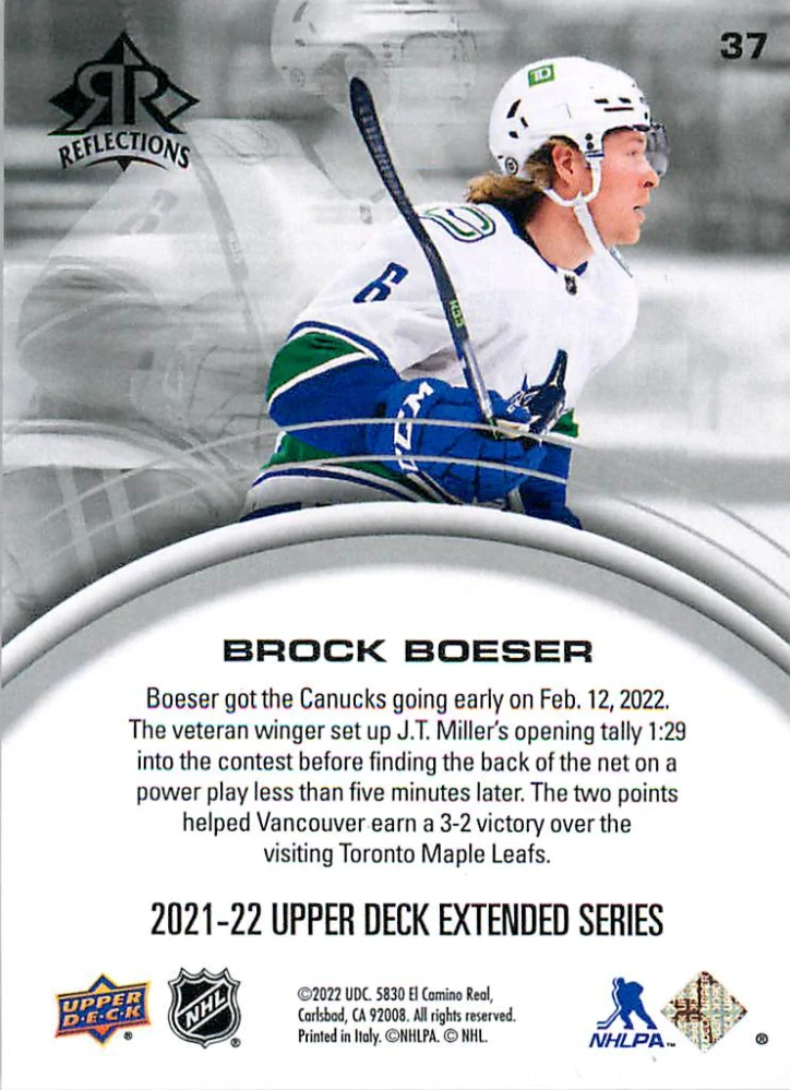 2021-22 UD Extended Series - Brock Boeser - Reflections #37