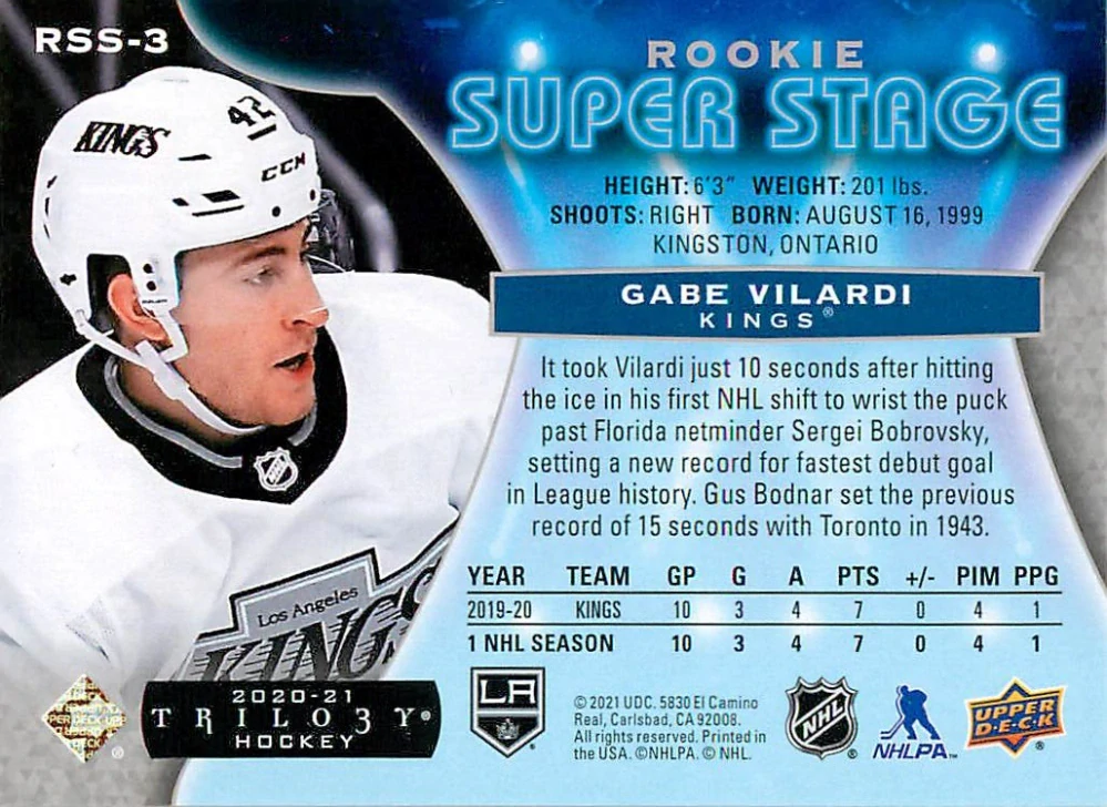 2020-21 UD Trilogy - Gabe Vilardi - Rookie Super Stage #RSS-3