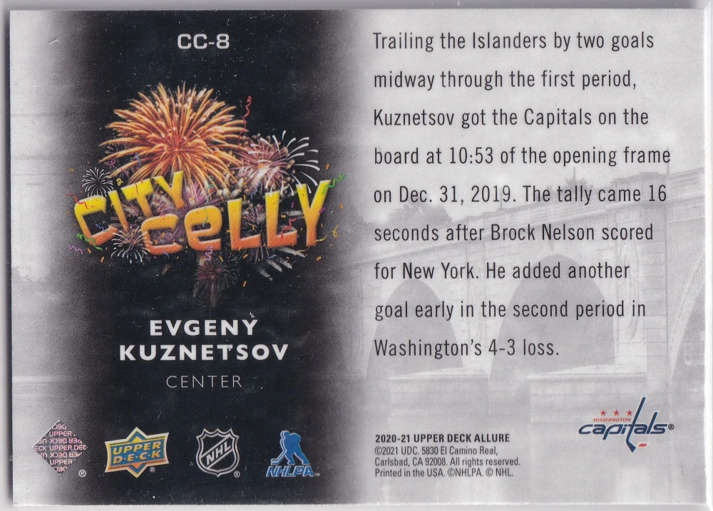 2020-21 UD Allure - Evgeny Kuznetsov - City Celly #CC-8