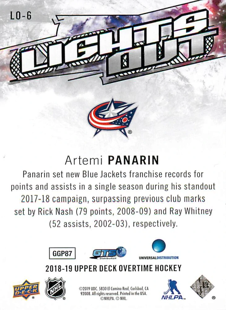 2018-19 UD Overtime - Artemi Panarin - Lights Out #LO-6