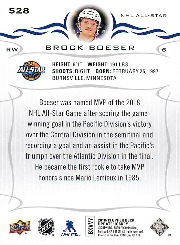2018-19 UD SP Authentic - Brock Boeser - UD Update - All-Star Highlights #528