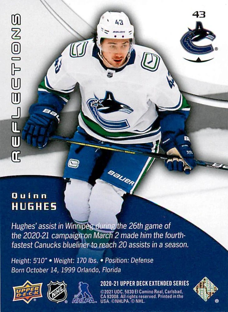 2020-21 UD Extended Series - Quinn Hughes - Reflections #43