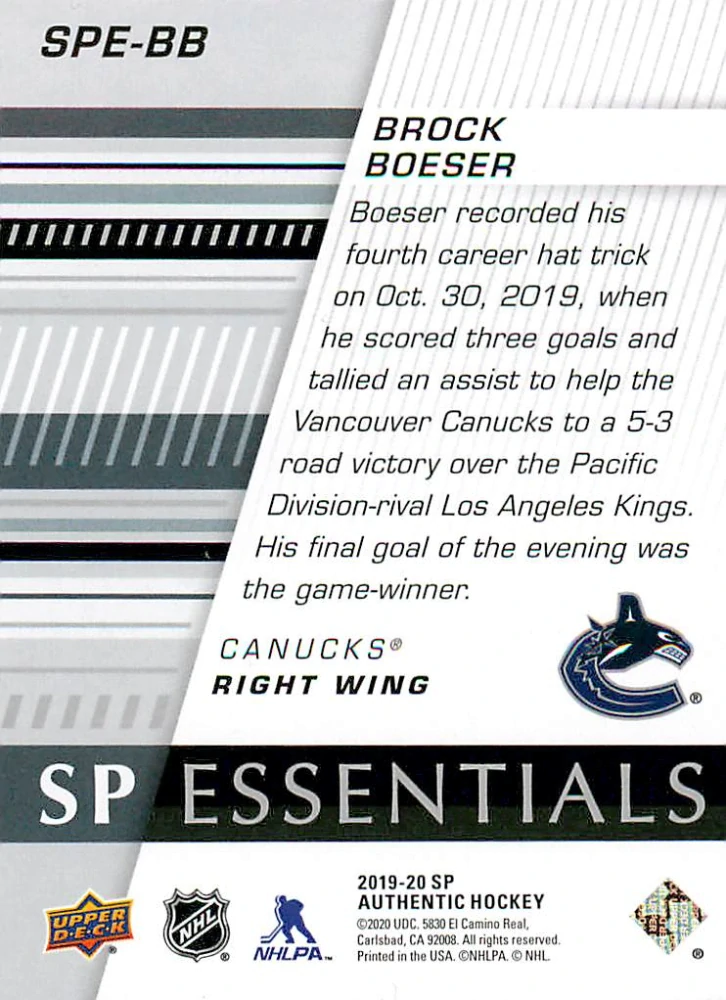 2019-20 UD SP Authentic - Brock Boeser - SP Essentials #SPE-BB