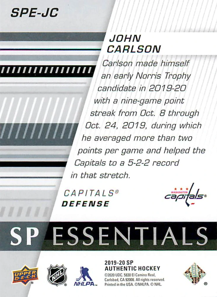 2019-20 UD SP Authentic - John Carlson - SP Essentials #SPE-JC