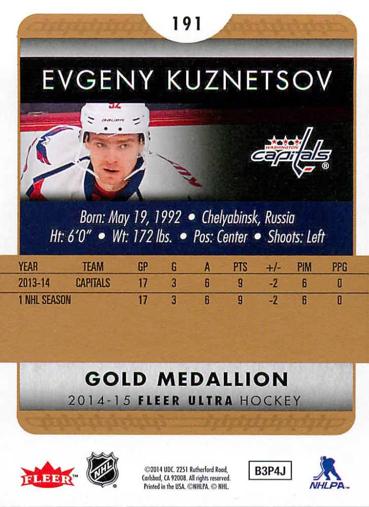 2014-15 Fleer Ultra - Evgeny Kuznetsov - Gold Medallion #191