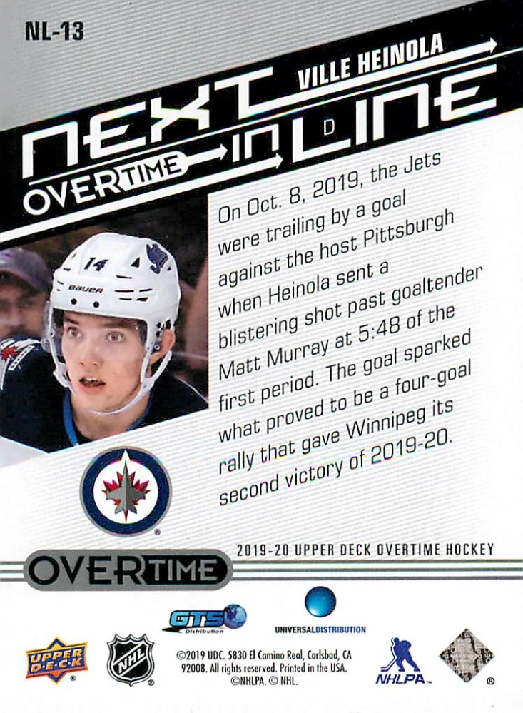 2019-20 UD Overtime - Ville Heinola - Next In Line #NL-13