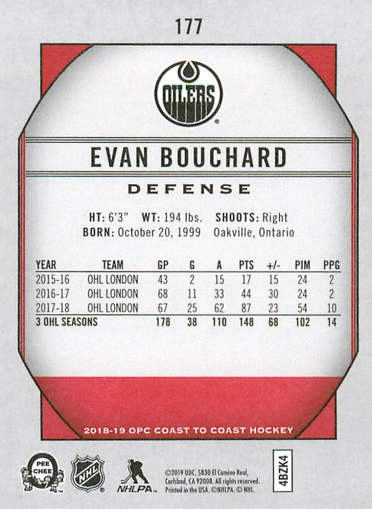2018-19 UD O-Pee-Chee Coast to Coast - Evan Bouchard #177