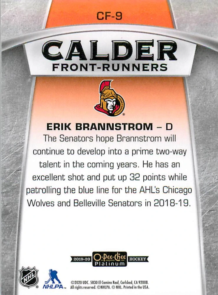 2019-20 UD O-Pee-Chee Platinum - Erik Brannstrom - Calder Front-Runners #CF-9