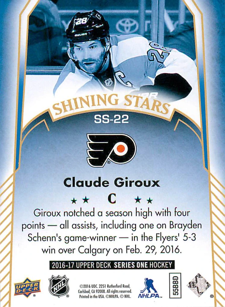 2016-17 UD Series 1 - Claude Giroux - Shining Stars #SS-22