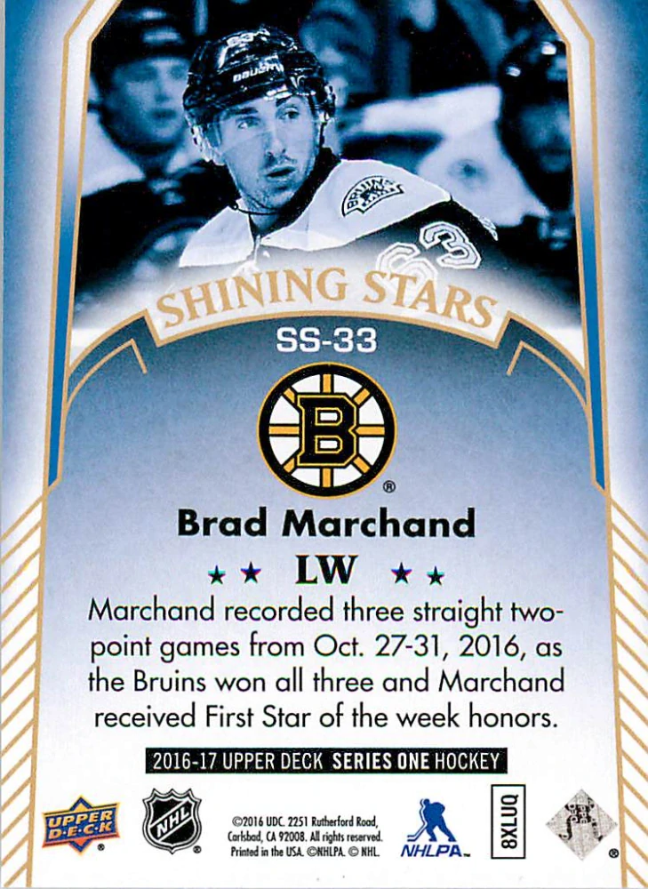 2016-17 UD Series 1 - Brad Marchand - Shining Stars #SS-33