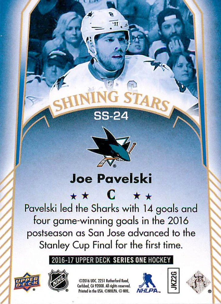 2016-17 UD Series 1 - Joe Pavelski - Shining Stars Royal Blue #SS-24