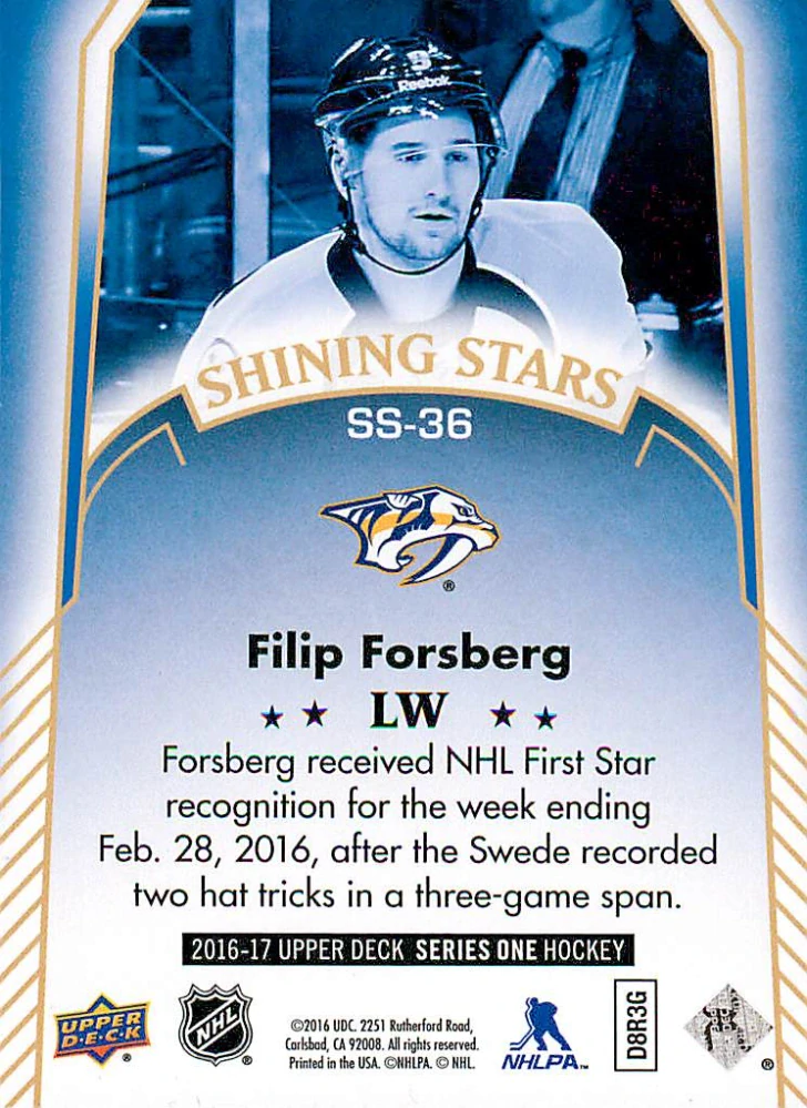 2016-17 UD Series 1 - Filip Forsberg - Shining Stars Royal Blue #SS-36