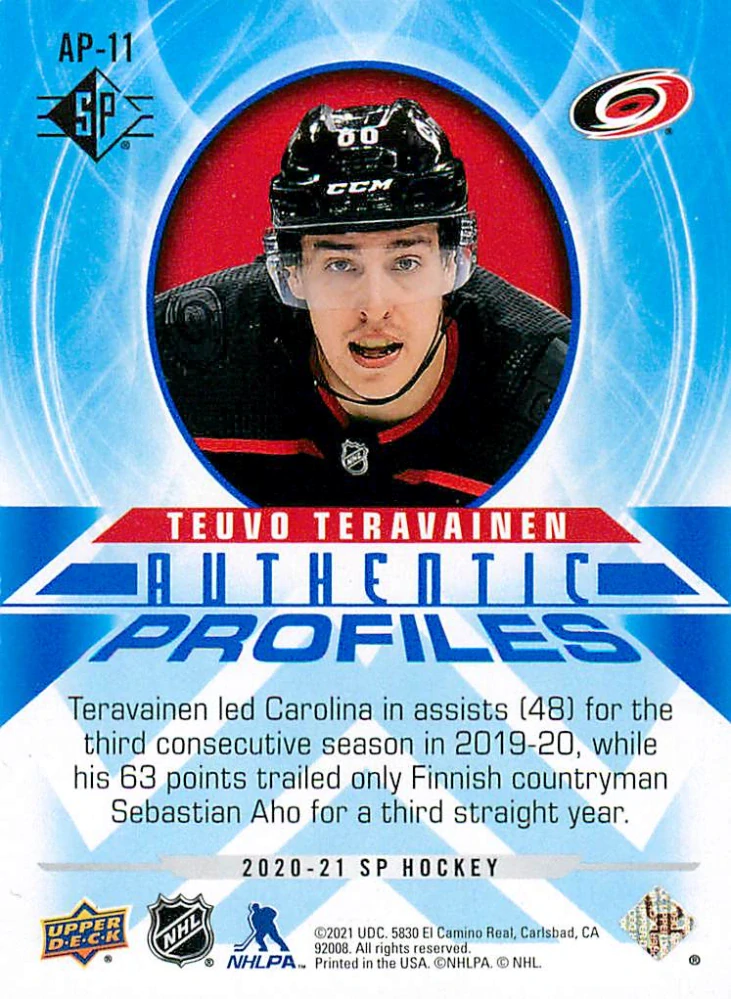 2020-21 UD SP Hockey - Teuvo Teravainen - Authentic Profiles Blue #AP-11