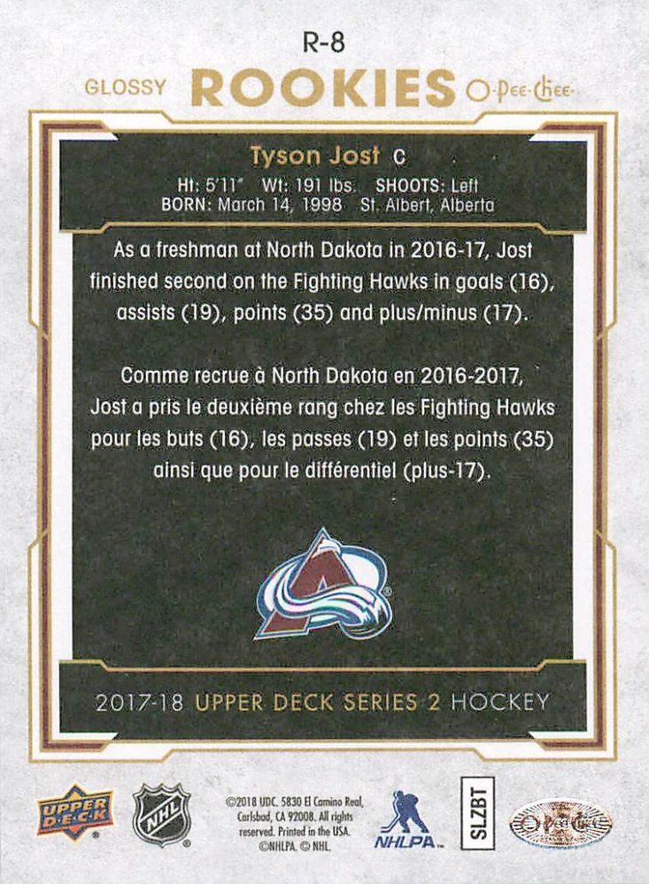 2017-18 UD Series 2 - Tyson Jost - OPC Glossy Rookies #R-8