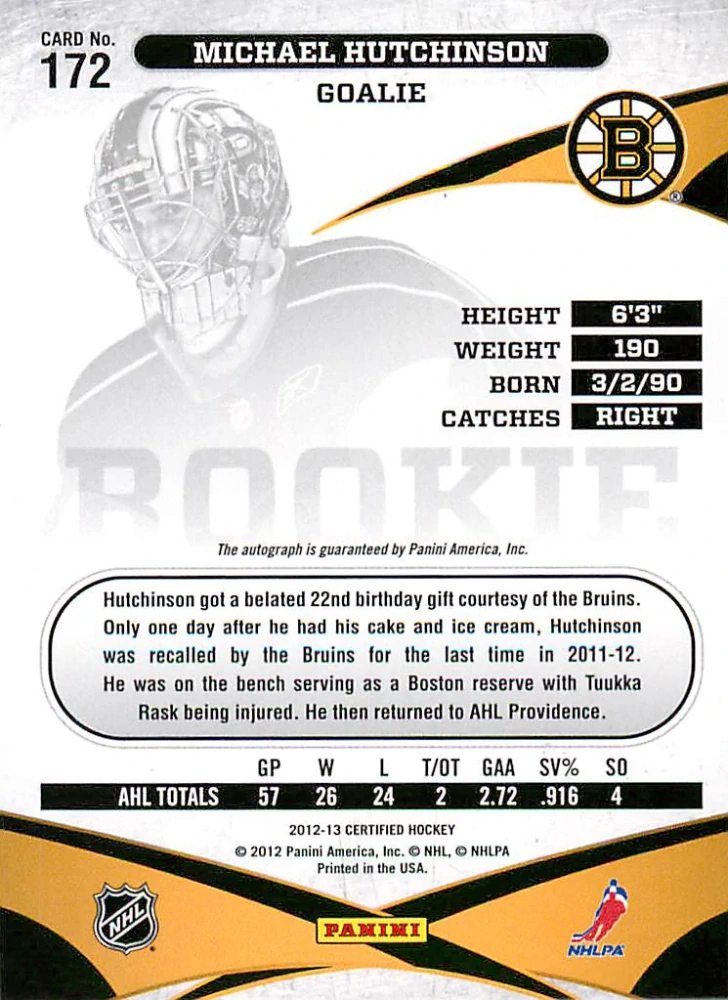 2012-13 Panini Certified - Michael Hutschinson - Freshman Signatures /999 #172