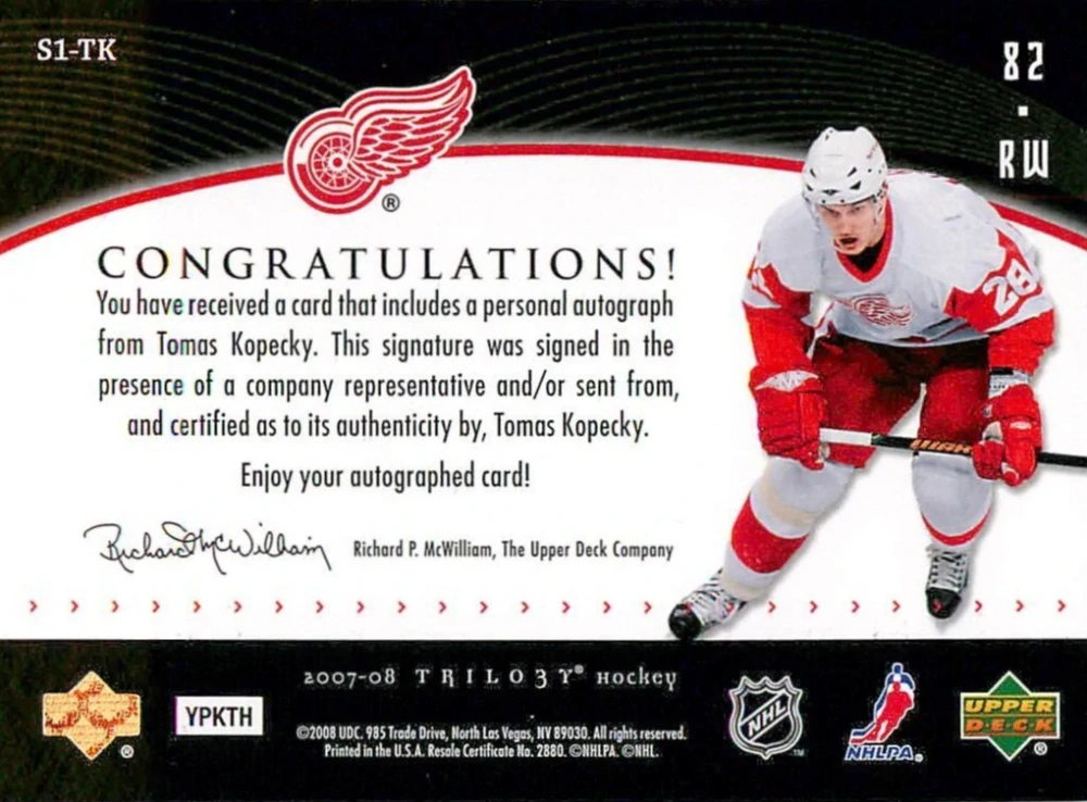 2007-08 UD Trilogy - Tomáš Kopecký - Script 1 #S1-TK