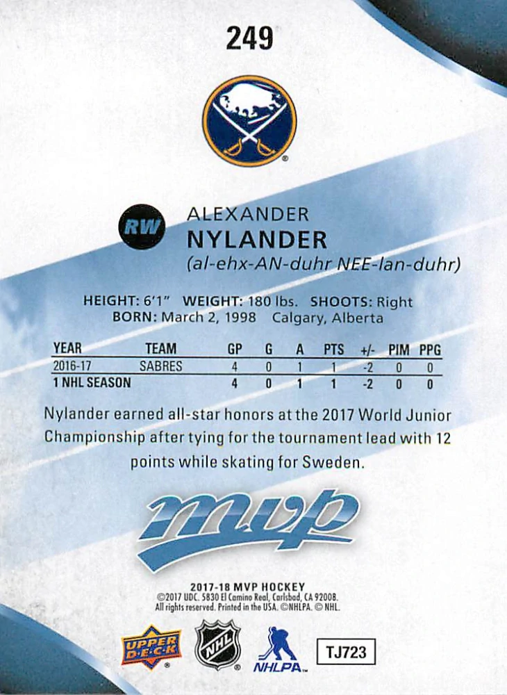 2017-18 UD MVP - William Nylander #249