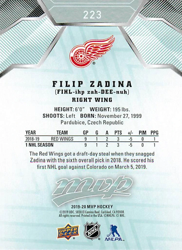 2019-20 UD MVP - Filip Zadina #223