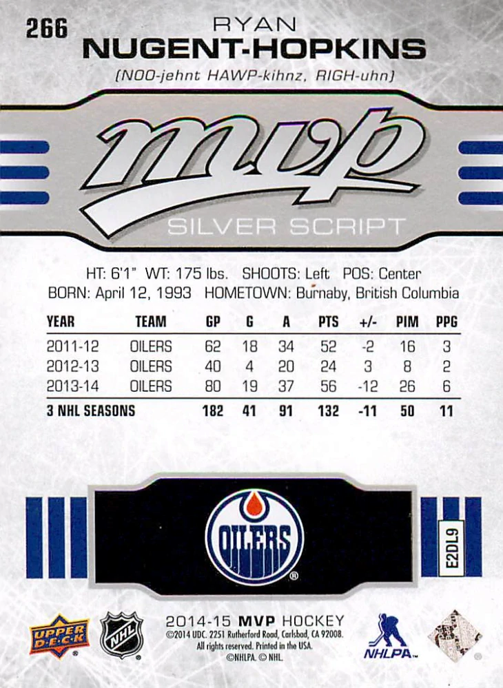 2014-15 UD MVP - Ryan Nugent-Hopkins - Silver Script #266