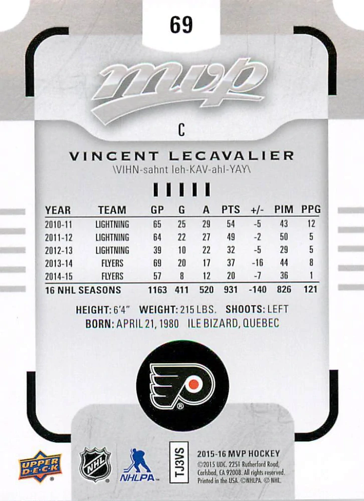 2015-16 UD MVP - Vincent Lecavalier - Silver Script #69