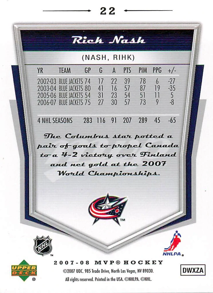 2007-08 UD MVP - Rick Nash #22