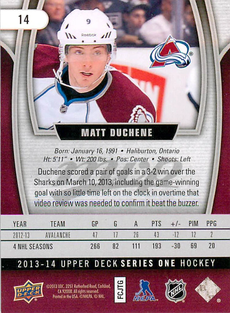 2013-14 UD Series 1 - Matt Duchene - MVP #14