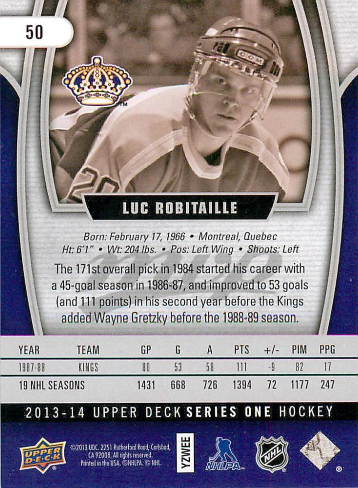 2013-14 UD Series 1 - Luc Robitaille - MVP #50