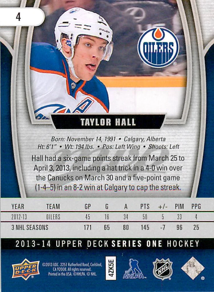 2013-14 UD Series 1 - Taylor Hall - MVP #4