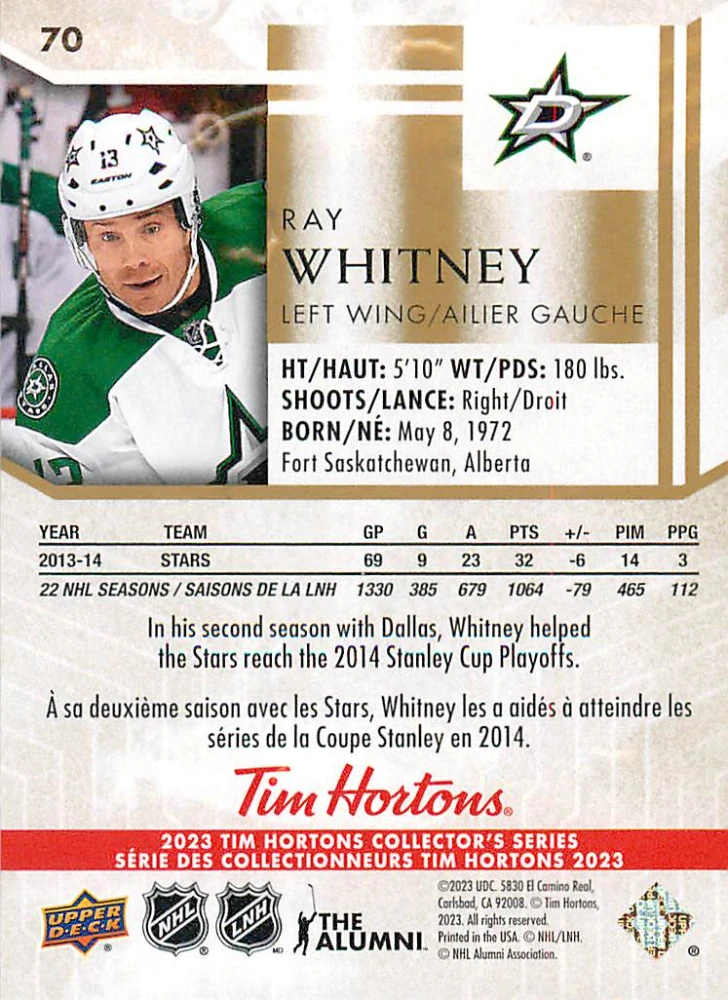 2022-23 UD Tim Hortons Legends - Ray Whitney #70