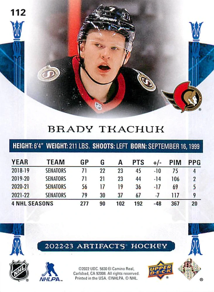 2022-23 UD Artifacts - Brady Tkachuk - Ruby /499 #112