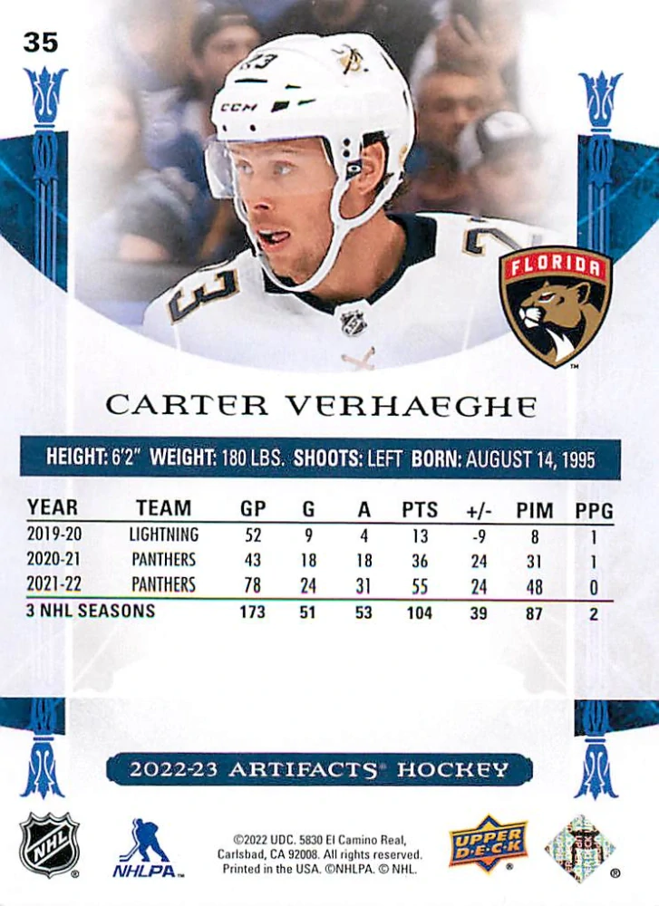 2022-23 UD Artifacts - Carter Verhaeghe - Ruby /499 #35