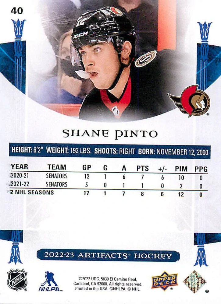 2022-23 UD Artifacts - Shane Pinto - Autumn /75 #40