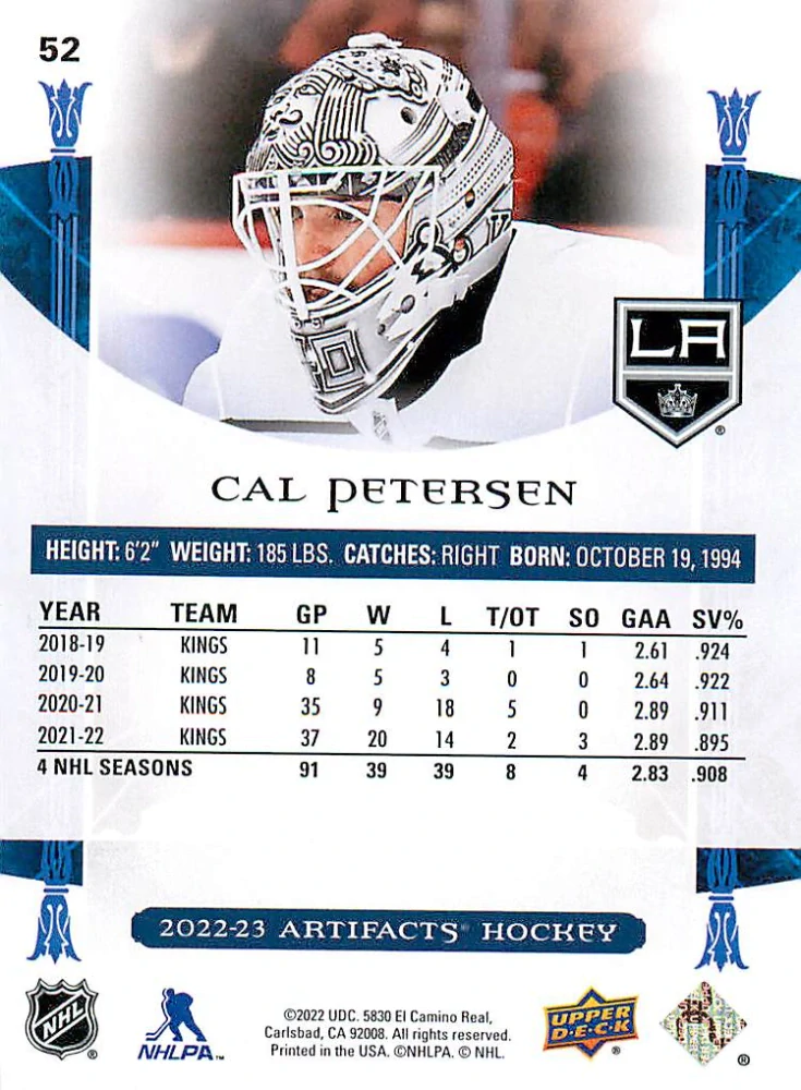 2022-23 UD Artifacts - Cal Petersen - Purple /25 #52