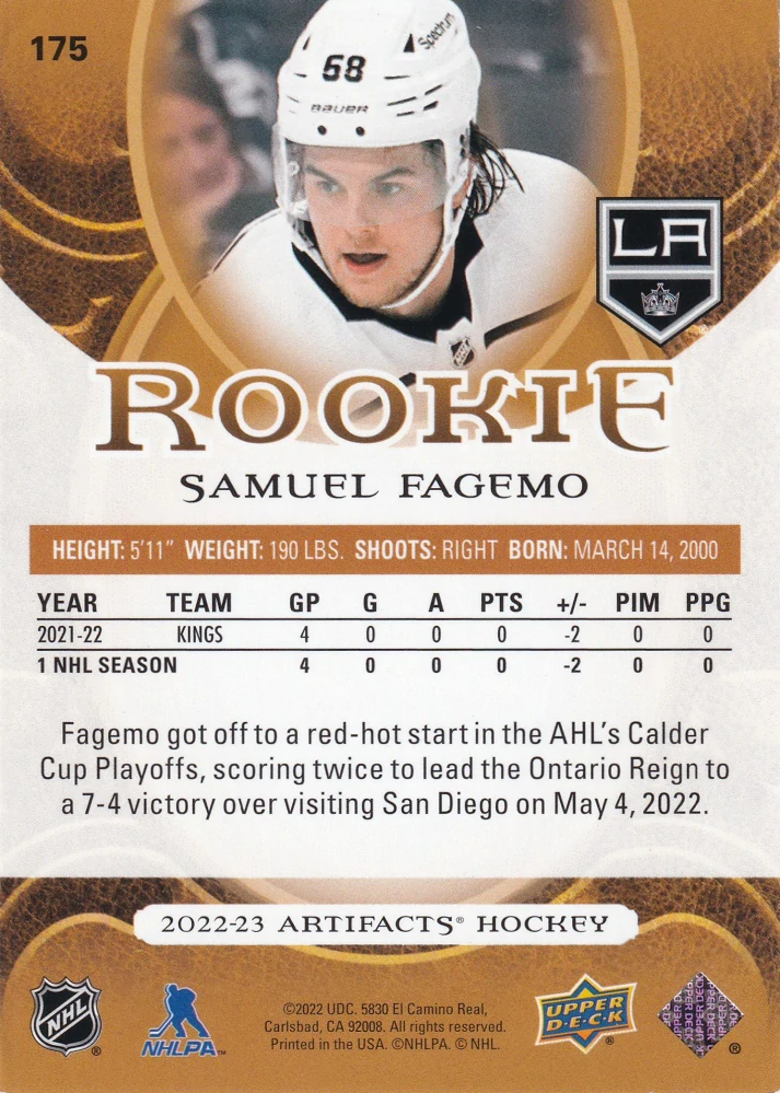 2022-23 UD Artifacts - Samuel Fagemo - Rookie Leather #175