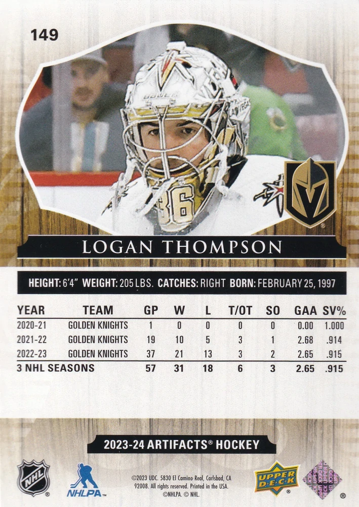 2023-24 UD Artifacts - Logan Thompson - Wood #149