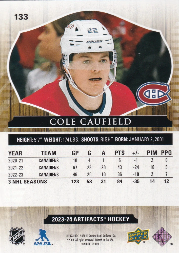 2023-24 UD Artifacts - Cole Caufield - Wood #133