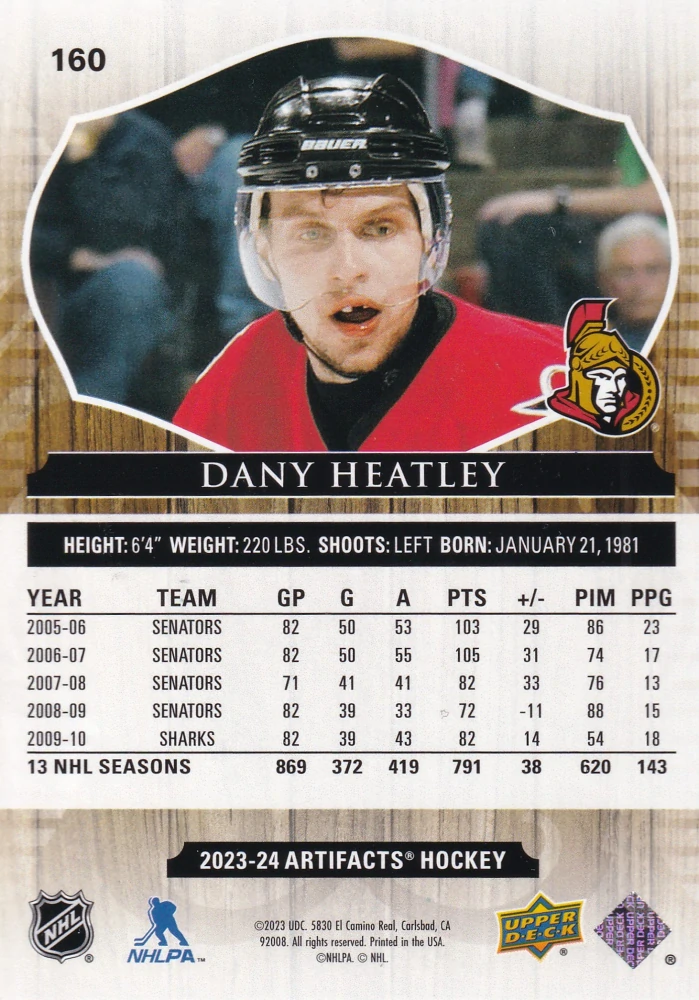 2023-24 UD Artifacts - Dany Heatley - Wood #160