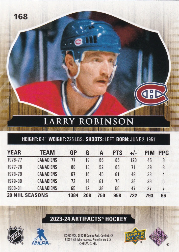 2023-24 UD Artifacts - Larry Robinson - Wood #168