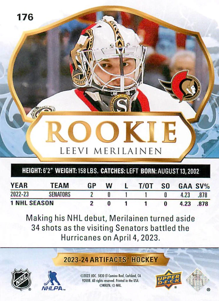 2023-24 UD Artifacts - Leevi Merilainen - Rookie /999 #176