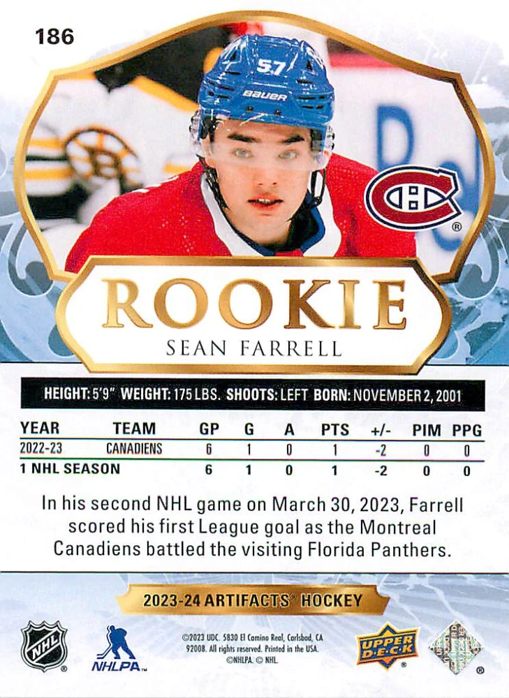 2023-24 UD Artifacts - Sean Farrell - Rookie Ruby /499 #186