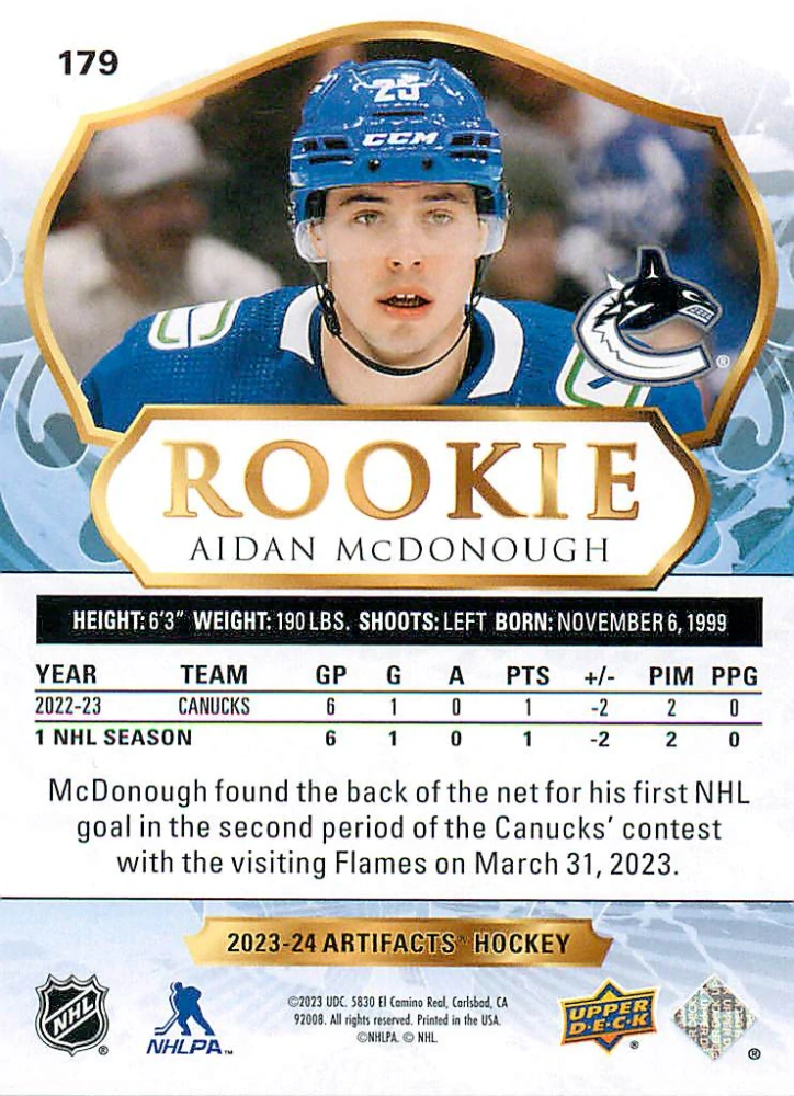 2023-24 UD Artifacts - Aidan McDonough - Rookie Copper /299 #179