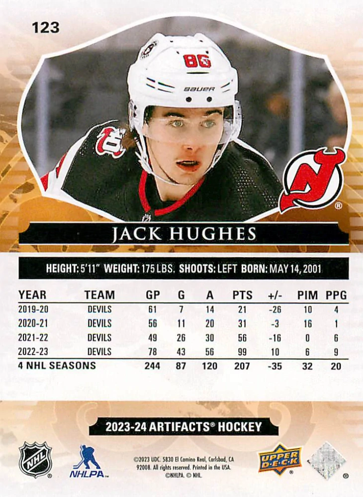 2023-24 UD Artifacts - Jack Hughes /599 #123