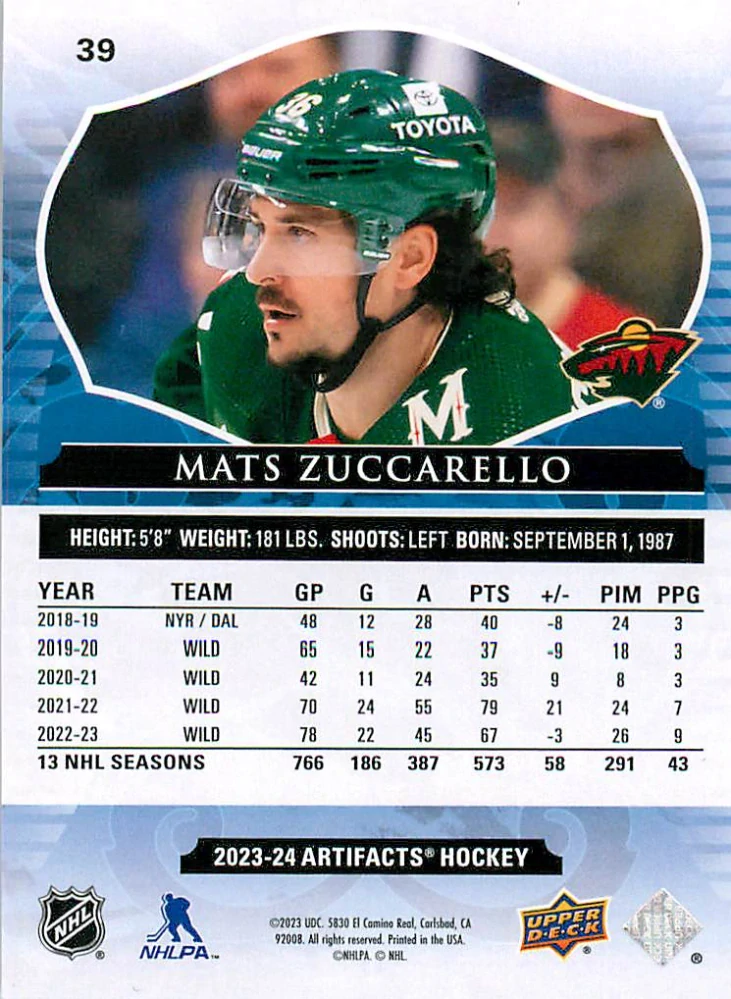 2023-24 UD Artifacts - Mats Zuccarello - Ruby /499 #39